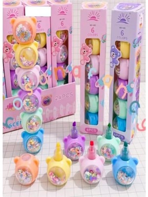 Sync Ticaret Pullu Ayıcık Yumurtlayan Fosforlu Kalem 1 Paket 5 Renk Pullu Ayıcık Figürlü Işaret Kalemi Mini 5 Li