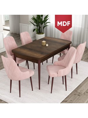 Canisa Concept Ram Serisi MDF 80 x 132 cm Açılabilir Masa Takımı, Barok Ahşap Desen Masa 6 Sandalye