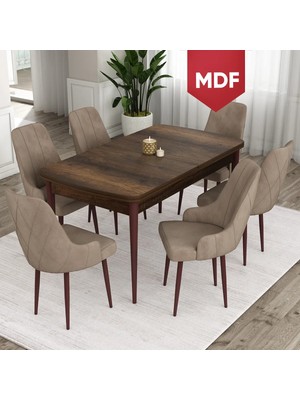 Canisa Concept Ram Serisi MDF 80 x 132 cm Açılabilir Masa Takımı, Barok Ahşap Desen Masa 6 Sandalye