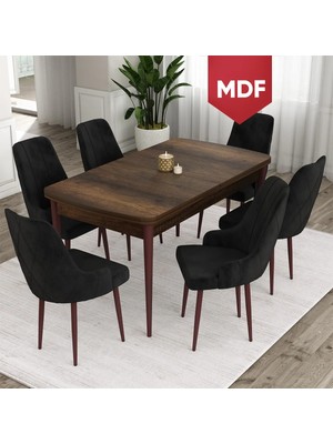 Canisa Concept Ram Serisi, MDF 80 x 132 cm Açılabilir Masa Takımı, Barok Ahşap Desen Masa 6 Sandalye