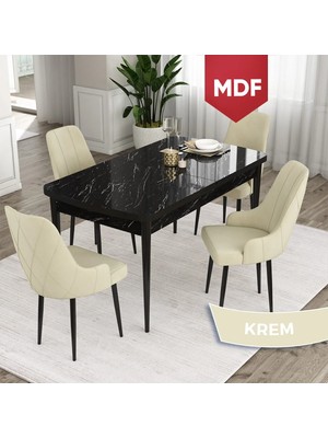 Canisa Concept Ram Serisi MDF 80 x 132 cm Açılabilir Masa Takımı,siyah Mermer Desen Masa 4 Sandalye