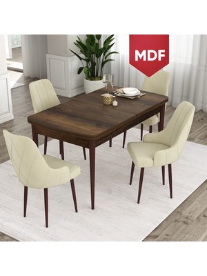 Canisa Concept Ram Serisi, MDF 80 x 132 cm Açılabilir Masa Takımı, Barok Ahşap Desen Masa 4 Sandalye