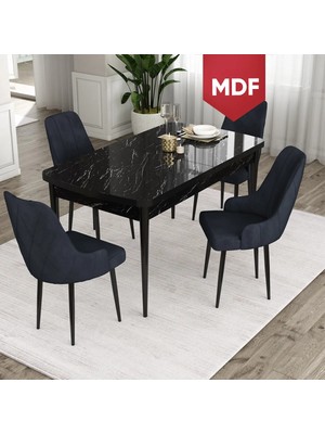 Canisa Concept Ram Serisi, MDF 80 x 132 cm Açılabilir Masa Takımı,siyah Mermer Desen Masa 4 Sandalye