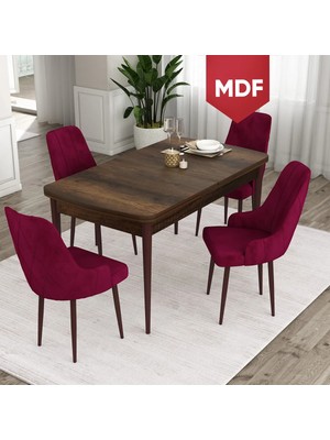 Canisa Concept Ram Serisi MDF 80 x 132 cm Açılabilir Masa Takımı, Barok Ahşap Desen Masa 4 Sandalye