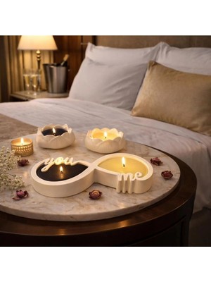 Ersu Store You&me Siyah Beyaz Lotus Gül Mumluk Beton Soya Wax Dekoratif Hediyelik