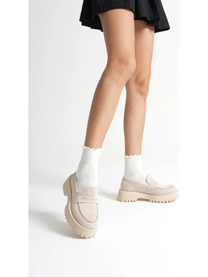 Fantastik Store Kadın Günlük Bej Süet Loafer Ayakkabı TR10MS02D