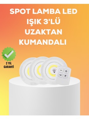 Çok Amaçlı Kullanım Için Kablosuz Yapışkanlı 3 Lü Uzaktan Kumandalı LED Spot Lamba