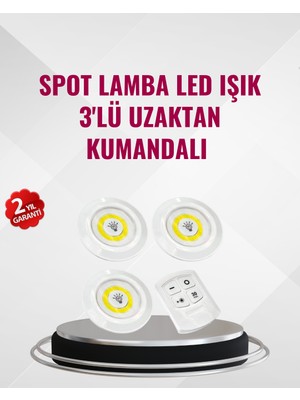 3 Lü Pilli Kablosuz LED Spot Lamba Seti Kumandalı Kolay Montaj Aydınlatma