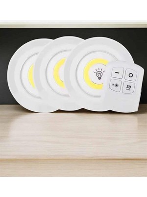 Spot Lamba LED Işık 3'lü Uzaktan Kumandalı Pilli Yapışkanlı Kablosuz