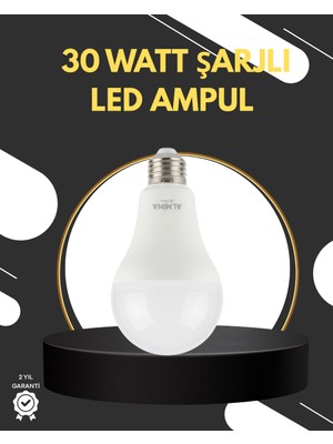 Acil Durumlar Için Şarjlı LED Ampul 6400K Soğuk Beyaz 30 Watt