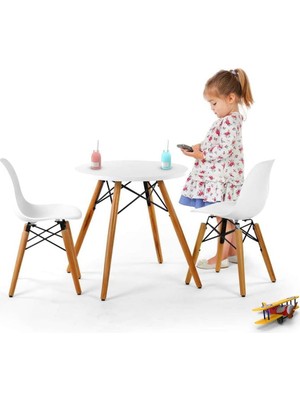 Sync Ticaret Design Child 2x1 Sandalye Masa Takım | Natural Ahşap Ayaklı