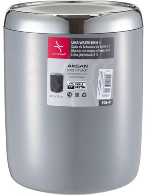 Sync Ticaret M-E06-07-P Lima Çöp Kovası, Krom Dekorlu, Gri