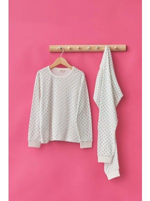 Bony Socks Puantiye Desen Çocuk Pijama Takımı Ekru