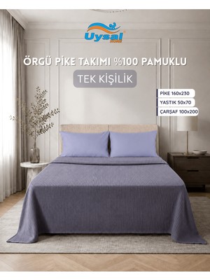 Uysal Örgü Pike Takımı %100 Pamuklu Antrasit Tek