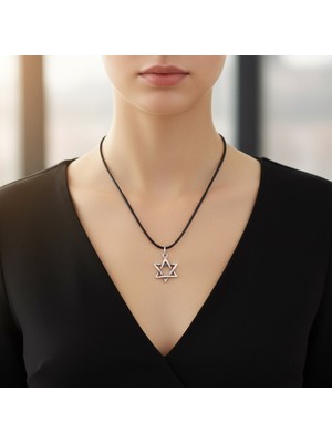Alooya Minimal Pentagram Gümüş Kaplama Deri İp Kolye