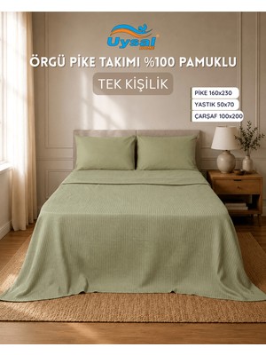 Uysal Örgü Pike Takımı %100 Pamuklu Yeşil Tek