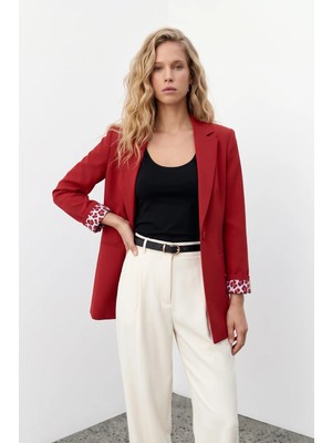 Sateen Mono Yaka Klasik Ceket - Kırmızı