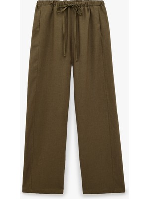 Koton Keten Görünümlü Cepli Straight Fit Düz Paça Pantolon