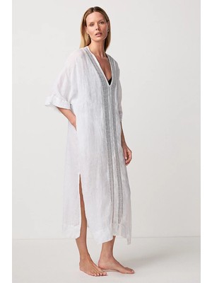 The White Company Dantel Detaylı Keten Maxi Kadın Plaj Kaftanı
