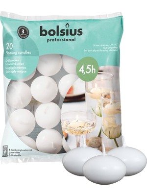 HBMB Store Bolsius Yüzen Mumlar, 4,5 Saat Yanma Süreli, Ø 4,5 cm Çapında, Beyaz, 20 Adet