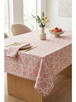 Rona Home Pembe Desenli Masa Örtüsü Leke Tutmaz Silinebilir Pamuk Dokulu Dekoratif Sofra Bezi