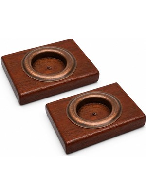HBMB Store Bfastore El Yapımı Ahşap Tealight Mumluk Seti, Dekoratif Tasarım, 2 Adet, 9X7X1,5 Cm, Renk Seçenekli (Koyu Maun Mumluk + Antik Renkli Hazne)