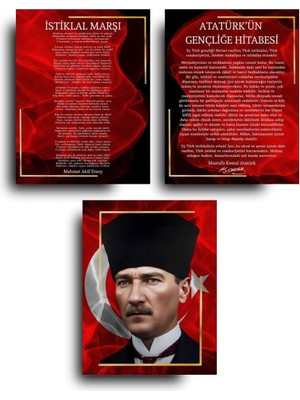 HBMB Store Atatürk Köşesi 3'lü Anlamlı Mdf Tablo Seti
