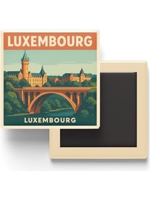 HBMB Store Lüksemburg Lüksemburg - Adolphe Köprüsü - Baskılı Buzdolap Magneti Kare 9x9 cm