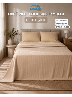 Uysal Örgü Pike Takımı %100 Pamuklu Bej Çift
