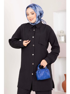 ZMR Aller Detaylı Düğmeli Tunik Pantolon Takım Siyah