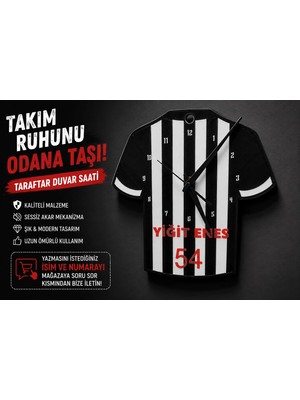 YSN Sounds Isimli Taraftar Duvar Saati , Kişiye Özel - Hediyelik Isimli Forma Duvar Saati - Isimli Siyah Beyaz Duvar Saati