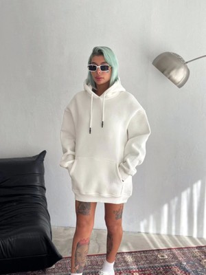 Nova Epoxy Art   Kapşonlu Üç Iplik Penye Basic Sweatshirt - Beyaz