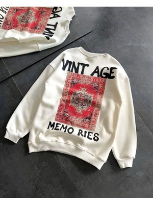 Nova Epoxy Art   Bisiklet Yaka Üç Iplik Baskılı Oversize Sweatshirt - Beyaz