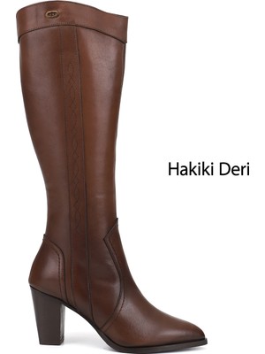 Gönderi(r) Kadın Kahve Antik  Sivri Burun Kalın Topuklu Hakiki Deri Çizme
