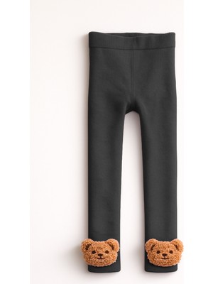 Bony Socks Çocuk Teddy Aksesuarlı Içi Havlu Tayt Koyu Gri