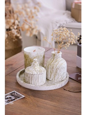 Ersu Store 5 Parça Varak Desenli Beton Vazo ve Cam Bardak Soya Wax Mum Seti
