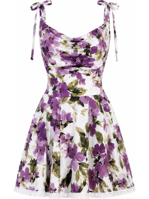 Purple By Banu Beyaz Çiçek Desen Mini Elbise