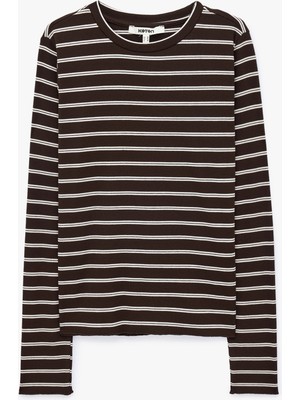 Koton Slim Fit Bisiklet Yaka Uzun Kollu Çizgili Tişört