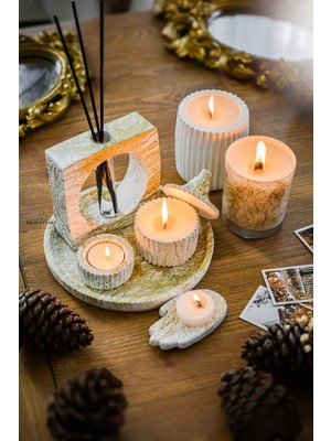 Ersu Store Oda Kokusu Cam ve Beton Bardak Soya Wax Tealight Mum Seti