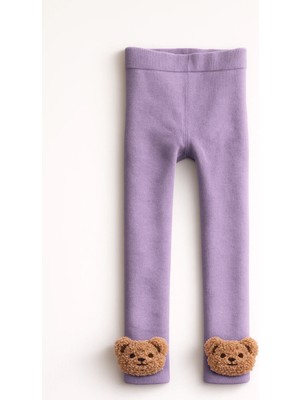 Bony Socks Çocuk Teddy Aksesuarlı Içi Havlu Tayt Lila