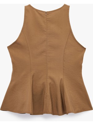 Koton Modal Kumaş Slim Fit Kolsuz Bisiklet Yaka Peplum Top