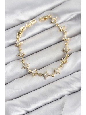 Mey İthalat Mey Ithalat® cm Kutup Yıldızı Model Gold Renk Zirkon Taşlı Kadın Bileklik