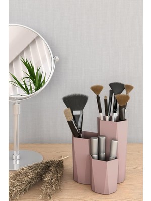 Sync Ticaret Banyo Mutfak Masa Kozmetik Düzenleyici 3 Bölmeli Makyaj Organizeri Rose