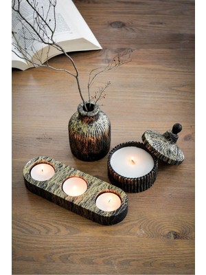 Ersu Store Siyak Varak Mermer Efekti Doğal Soya Tealight Vazo Hediyelik Dekoratif Mum Seti