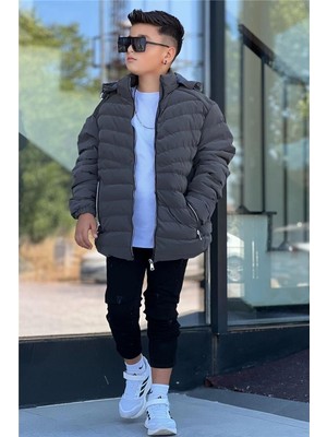 Pina Kids Erkek Çocuk Çıkarılabilir Kapüşonlu Sık Dikişli Nova Kumaş Kışlık Şişme Mont KM4016