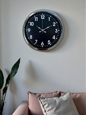 TKÇ Modern 40 cm Metal Krom Standart Duvar Saati