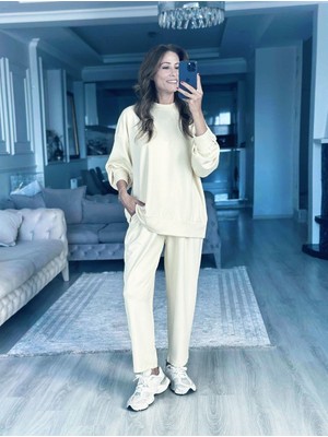 Marka Modal Oversize Takım Krem