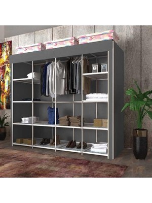 Sync Ticaret Geniş Hacimli Çift Askılı Gardrop Cimrikese Bez Dolap Gri