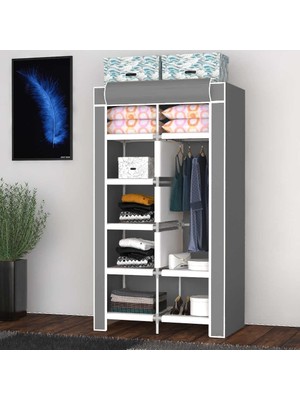 Sync Ticaret Raflı Askılı Çok Amaçlı Mini Bez Dolap (Gri)