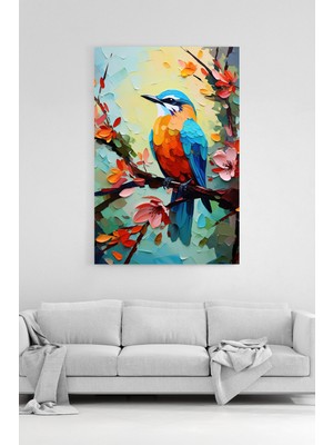 HonataDizayn Modern Sanat Kuş ve Çiçek Temalı Şık Dekoratif Kanvas Tablo